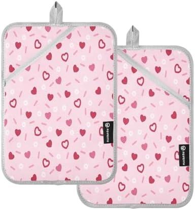 Kcldeci Pink Love Hearts Oven Mitts 2 Pack