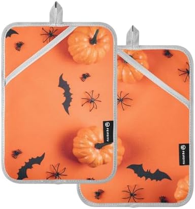 OURVII 2Pcs Halloween Pumpkin Pot Holders Set