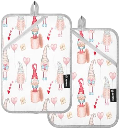 Valentine Gnomes 2-Pack Pot Holders Heat Resistant Potholders Oven Mitts
