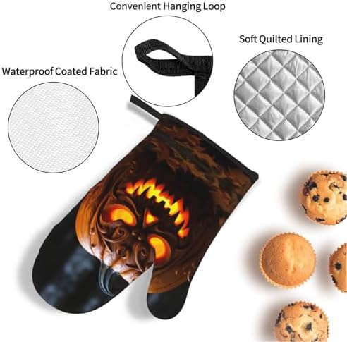 Halloween Spooktacular Pumpkin Print Oven Mitts Pot Holders Set