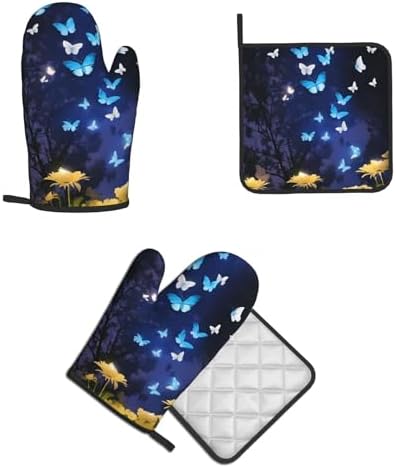 Quopvn Butterfly-Printed Oven Mitts and Pot Holders 2-Piece Set