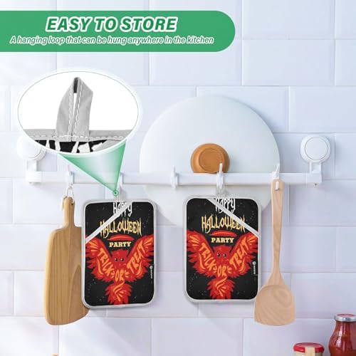2Pcs Halloween Flying Owl Pot Holder Set Non-Slip Potholders with Pockets Mitts