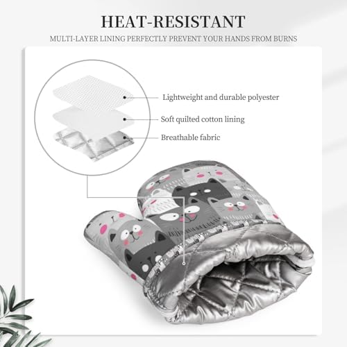Ouqiuwa Hipster Cartoon Cute Cat Kitten Gray Oven Mitts Set of 2