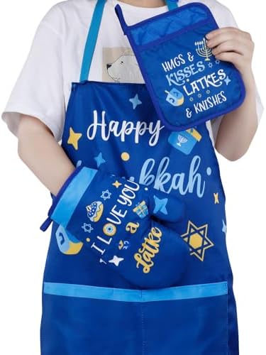 Ziliny Hanukkah Apron Mitts Towels Set for Kitchen
