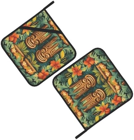 Aloha Tiki Pattern - Heat-Resistant Potholders - BBQ Kitchen Essentials