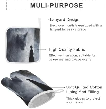Oven Mitts and Pot Holders Set Halloween Cat 4pcs
