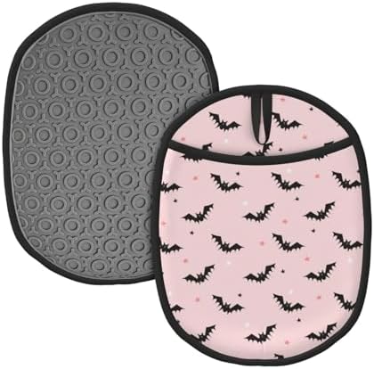 Halloween Spooktacular Potholders Cats Bats Pinks in Silicone Heat-Resistant Design