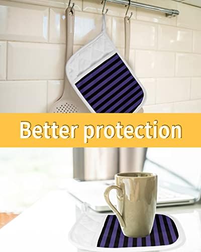 Halloween Striped Purple Potholders Set Oven Mitts for Kitchen Heat-Resistant Black