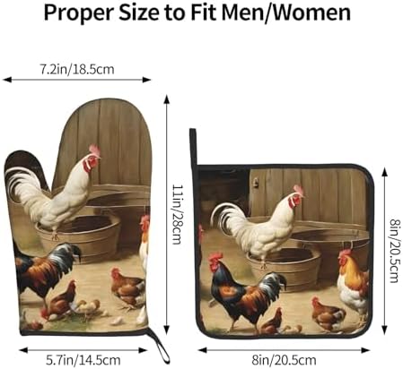 Roast Chicken Hen Farm Oven Mitts and Pot Holders 2pcs Set