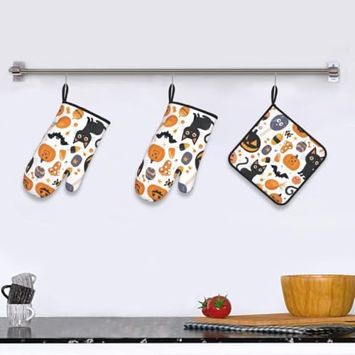 Halloween Pattern Oven Mitts Pot Holders Set