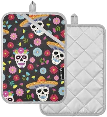 Day of the Dead Potholder Set - Heat-Resistant Oven Mitts