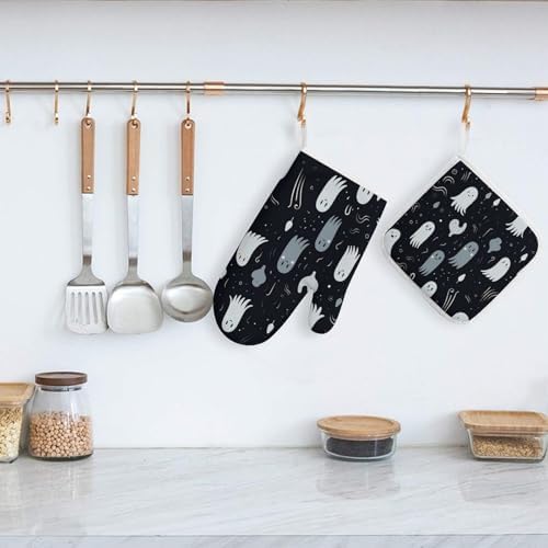 Cute Halloween Ghost Oven Mitts Pot Holders Set heat resistant