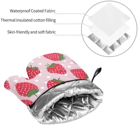 Strawberry-Printed Oven Mitts Pot Holders Set