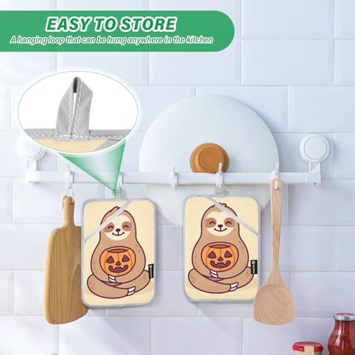 OURVII 2Pcs Halloween Sloth Pot Holder Set