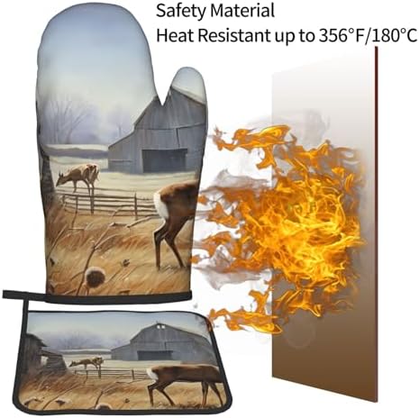 Quopvn Deer Hunting Oven Mitts Pot Holders 2pcs Set