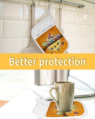 Halloween Cute Owl Bird Pot Holder Set for Kitchen