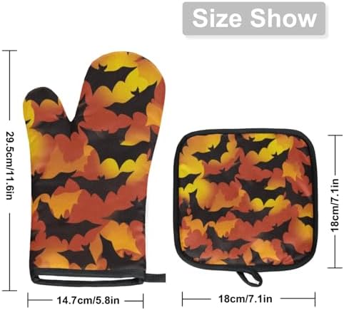 Halloween Bats Oven Mitts and Pot Holder Set