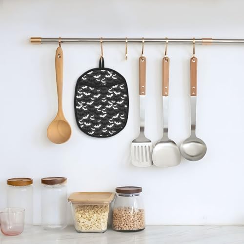 Vivid Halloween Bats Grey Oven Pot Holder Set