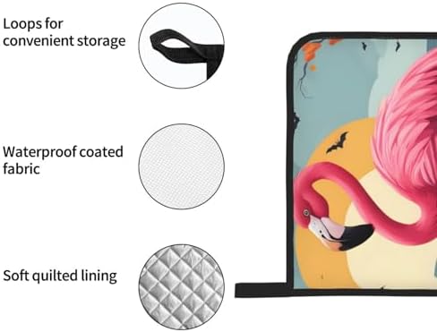 YYHHAOFA Cartoon Halloween Flamingo Oven Mitt Set - 4-Piece Insulated Kitchen Baking Tools