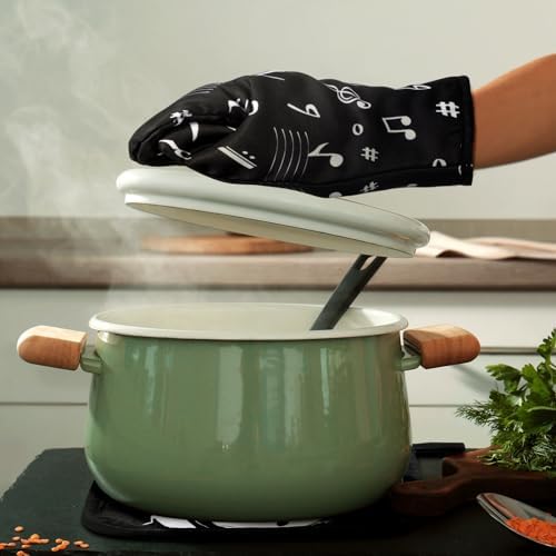 Comfortable Oven Mitts Pot Holders Set with Music Note Patterns