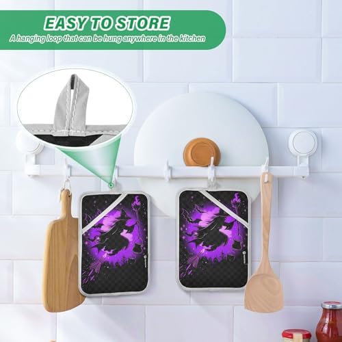 Halloween Purple Witch Bat Potholders 2 Piece Set