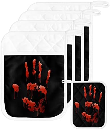 Halloween Blood Handprint 5PCS Pot Holders Set