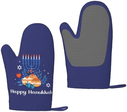 Happy Hanukkah Oven Mitts with Silicone Palm 1
