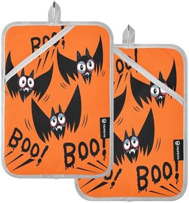 2-Piece Halloween Black Bat Potholders with Pockets 7x98in