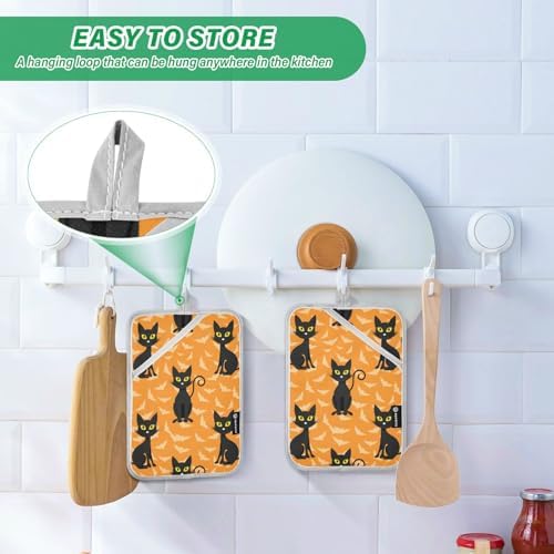 2Pcs Halloween Cat Potholder Set Non-Slip Heat Resistant