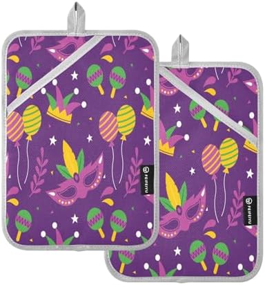 Kcldeci Mardi Gras Carnival Balloon 2Pack Pot Holder Hot Pads Heat Resistant