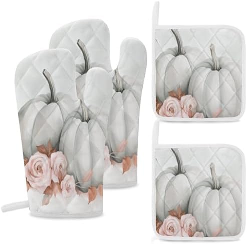 Fall-Themed Oven Mitts Pot Holders Set by NexmeiliTe