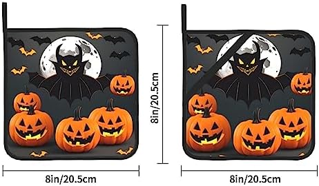 Halloween Moon Bat Pumpkins Non-Slip Heat-Resistant Pot Holder Set