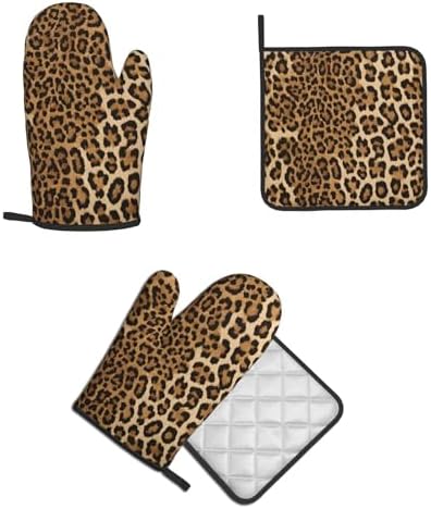 Leopard Print Oven Mitts and Pot Holders 2pcs Set