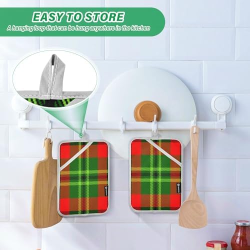 Kcldeci Green Red Tartan Plaid 2Pack Pot Holder Set Heat Resistant Patternd 101