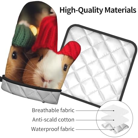 Quopvn Cute Guinea Pigs with Hats Oven Mitts 2-pc Set