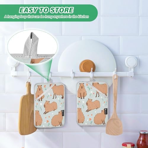 Kcldeci 2-Pack Cute Capybara Pot Holders with Flower Design