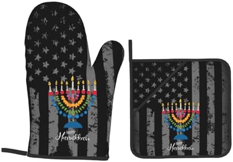Rqwaaed Happy Hanukkah 2023 Oven Mitts and Pot Holders Set 4PCS