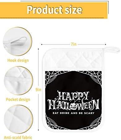 Pumpkin Pot Holder Set for Halloween - Heat-Resistant Kitchen Potholders with Pocket