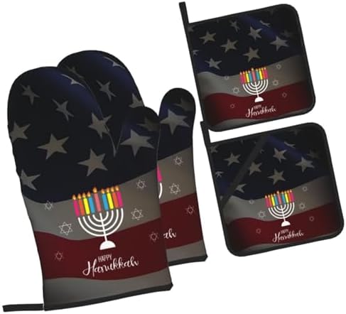 Happy Hanukkah 2023 4 Piece Oven Mitts and Pot Holders Set