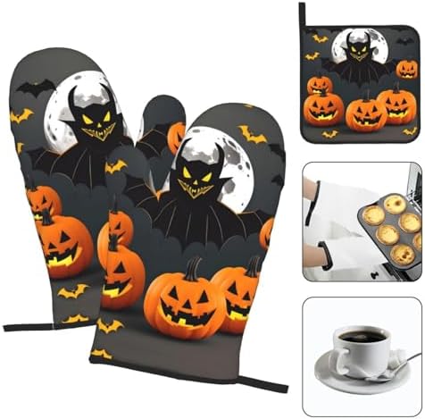 Halloween Moon Bat Pumpkin Oven Mitts Set