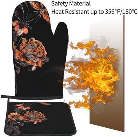 Colorful Butterfly Oven Mitts Pot Holders Set