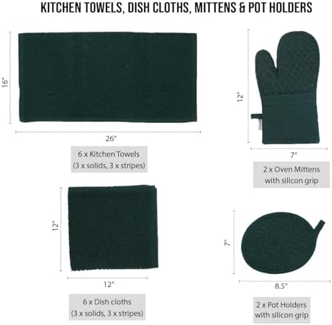 Lane Linen 16-Piece Kitchen Towel Set - Green