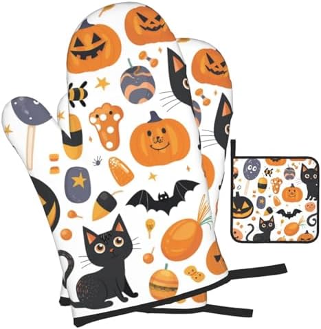 Halloween Pattern Oven Mitts Pot Holders Set