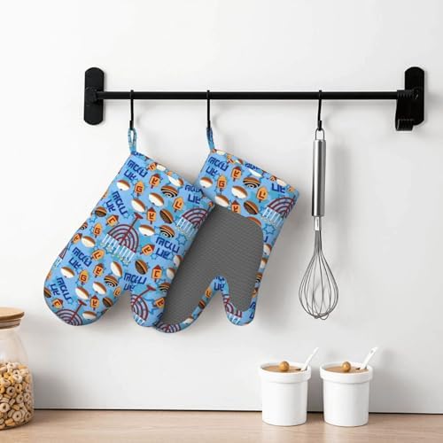 Happy Hanukkah Oven Mitts with Silicone Pads