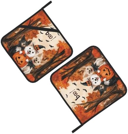 2-Piece Halloween Ghost Dog Pot Holder Mat Heat-Resistant Fun