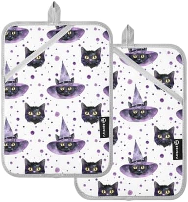 Halloween Cats Witch Hats Pot Holder Set