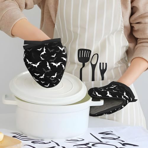 White Bats Silicone Oven Mitts