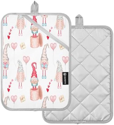 Valentine Gnomes 2-Pack Pot Holders Heat Resistant Potholders Oven Mitts