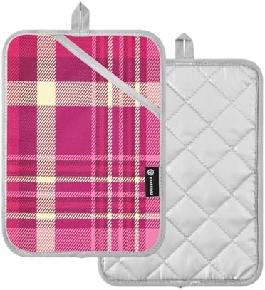 Kcldeci Pink Red Checker 2 Pack Oven Mitts