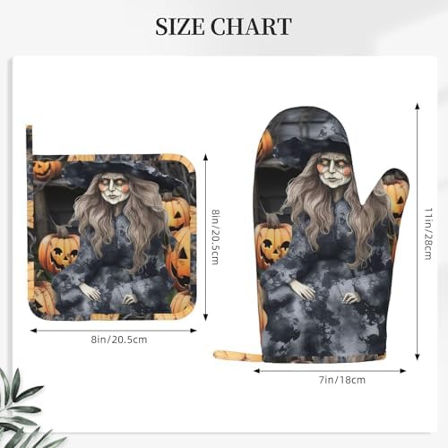Pair of Funny Halloween Oven Mitts and Pot Holders Set